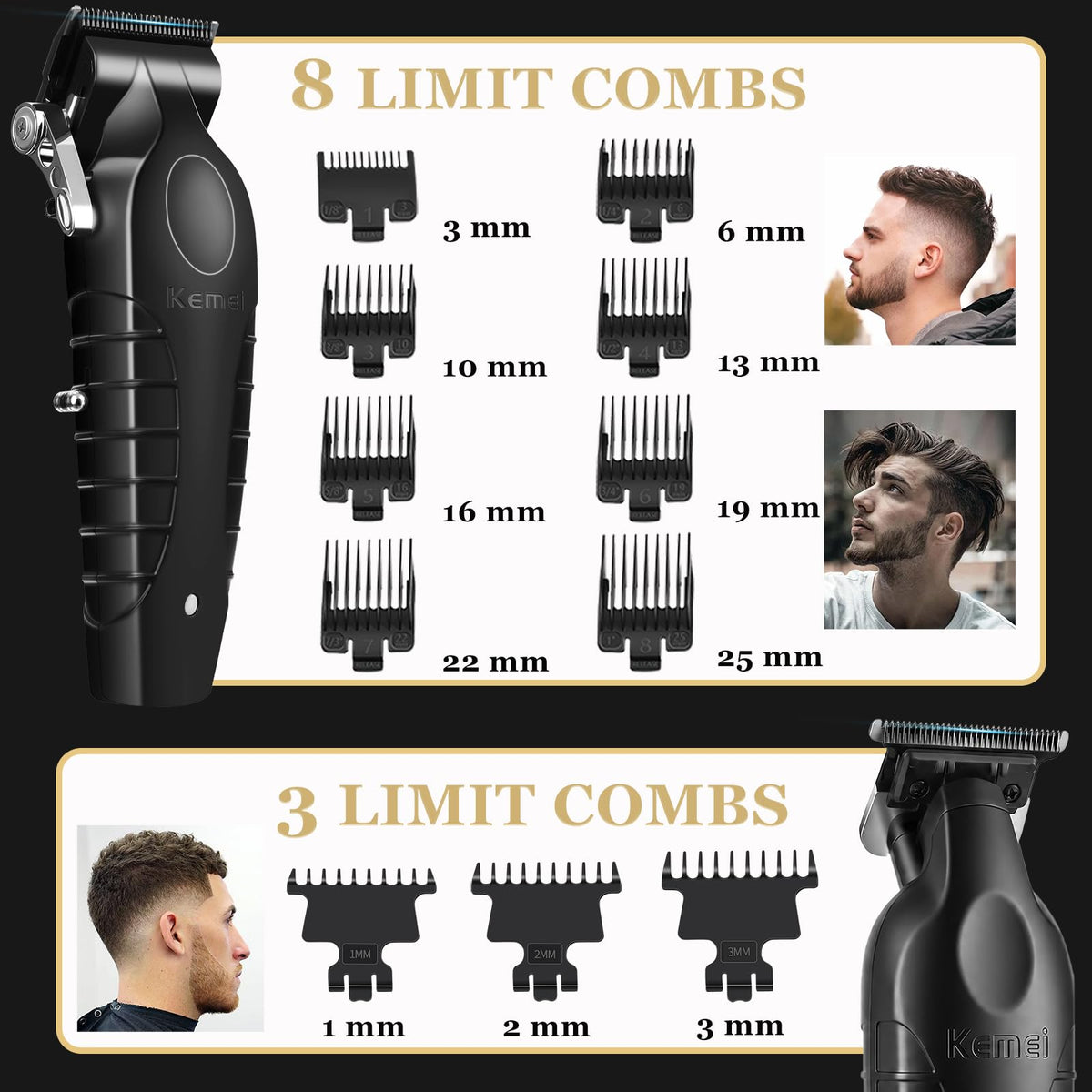 KEMEI Professional Hair Clippers and Trimmers Set Cordless Barber Clippers