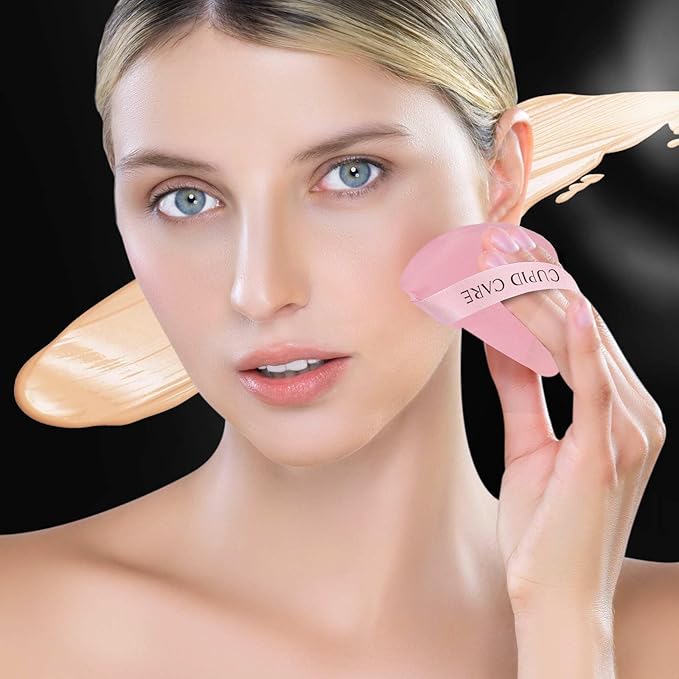 CUPID CARE 6 Pcs Powder Puff with 2 Travel Cases, Setting Powder Puffs for Face Powder and Foundation, Velour Makeup Puff for Loose Powder Body Powder, Skin-Friendly, Beauty Makeup Tools-Pink/Red