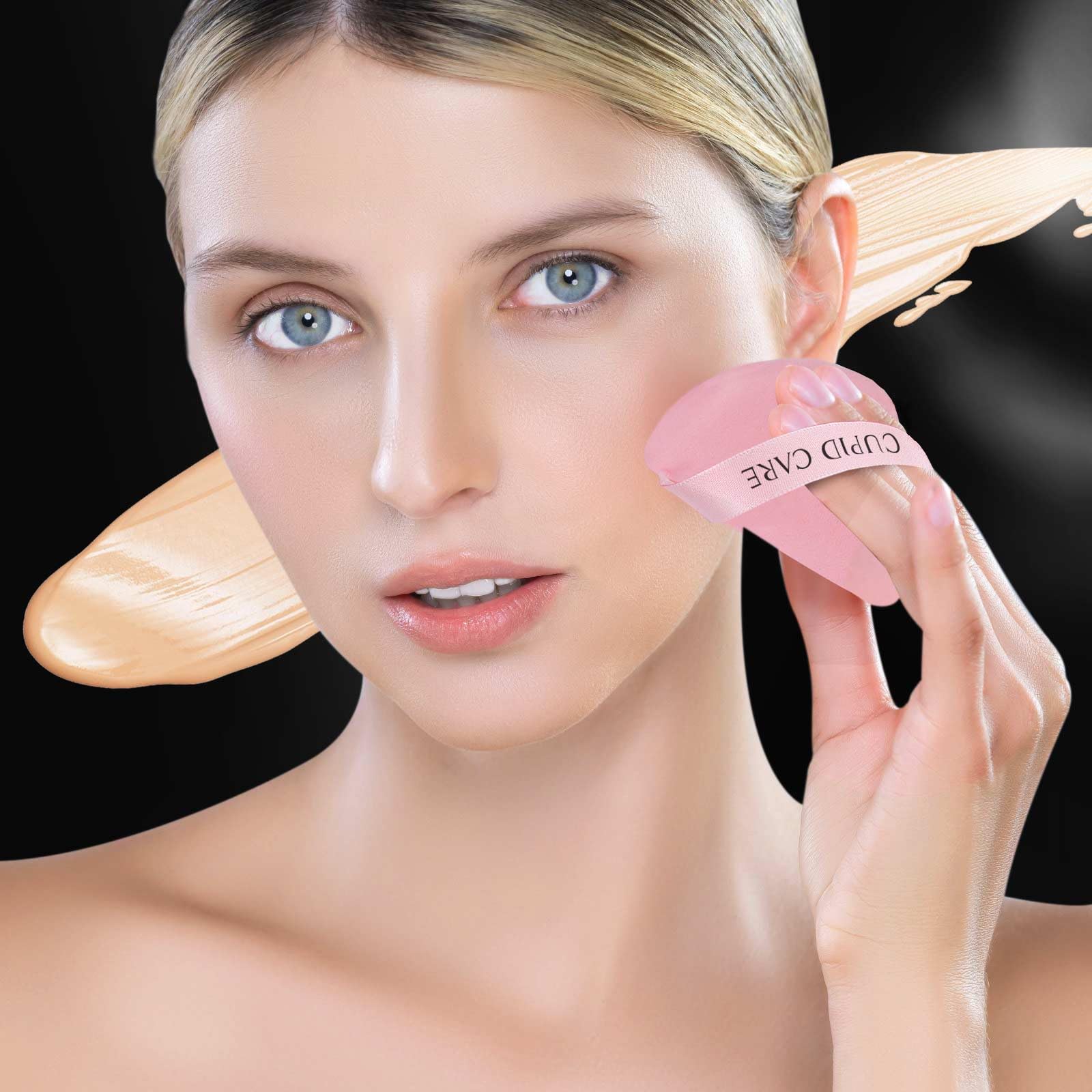 CUPID CARE 6 Pcs Powder Puff with 2 Travel Cases, Setting Powder Puffs for Face Powder and Foundation, Velour Makeup Puff for Loose Powder Body Powder, Skin-Friendly, Beauty Makeup Tools-Pink/Red