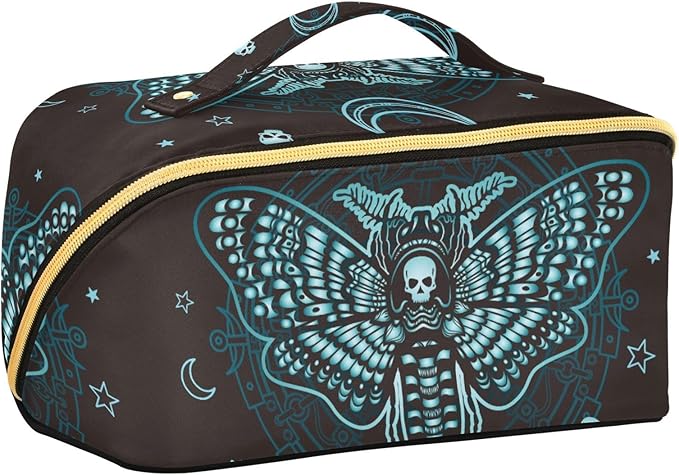 MNSRUU Makeup Organizer Bag, Gothic Skull Butterfly Travel Makeup Bags Makeup Vanity Case Large Capacity Rhombus Cosmetic Toiletry Bag for Girl Women Ladies