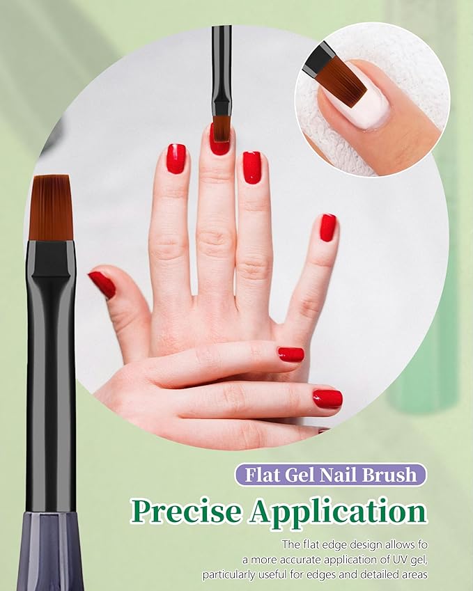 AMilHiTon 3PCS Nail Polish Clean Up Brush, Round/Flat/Angled, Gilded Green