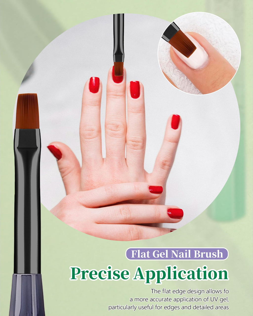 AMilHiTon 3PCS Nail Polish Clean Up Brush, Round/Flat/Angled, Gilded Green