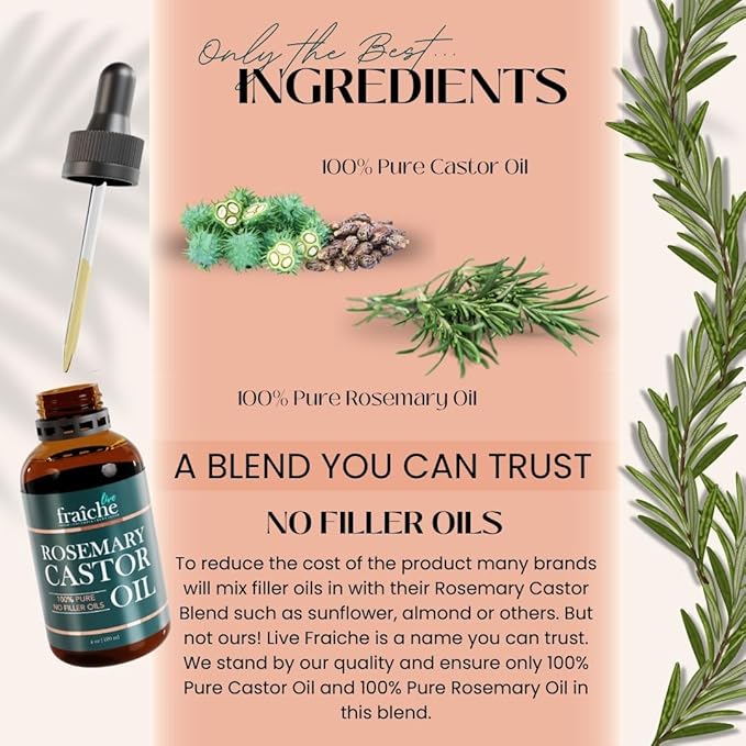 Rosemary Castor Oil for Hair Growth Glass Bottle, Hair Oil for Hair Growth