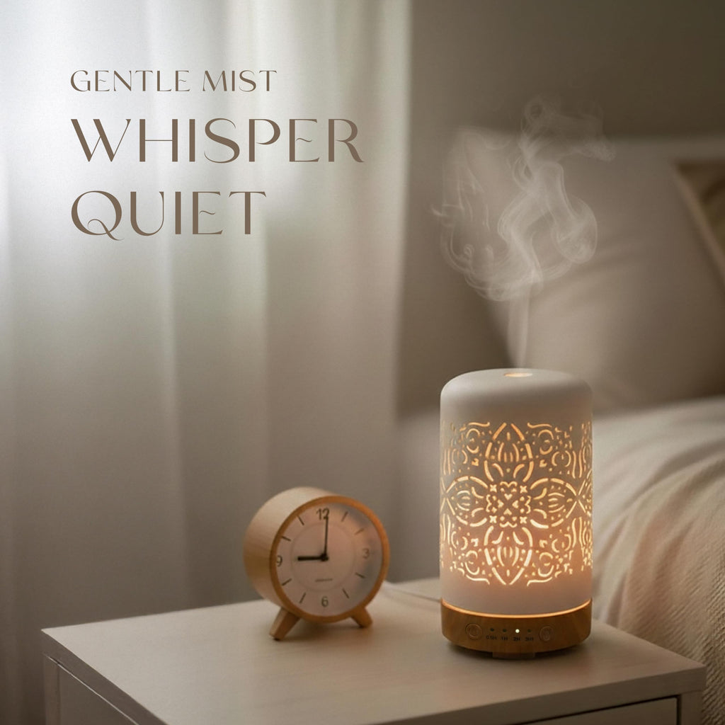 Earnest Living Essential Oil Diffuser White Ceramic Diffuser 100 ml Timers Night Lights and Auto Off Function Home Office Humidifier Aromatherapy Diffusers for Essential Oils