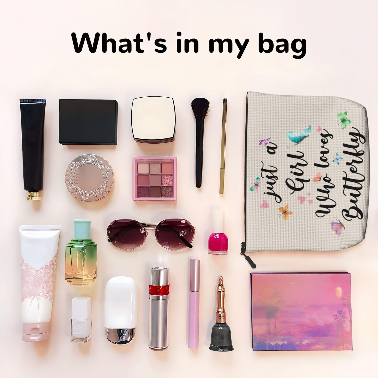 MOLAIGIN Just A Girl Who Love Butterfly Cosmetic Bag For Women, Travel Makeup Bag, Toiletry Zipper Bag, Large Capacity Aesthetic Cases