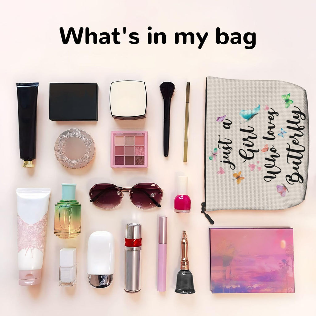 MOLAIGIN Just A Girl Who Love Butterfly Cosmetic Bag For Women, Travel Makeup Bag, Toiletry Zipper Bag, Large Capacity Aesthetic Cases