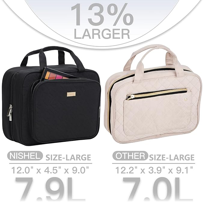 NISHEL Travel Toiletry Bag for Women Hanging Organizer Makeup Case Pockets