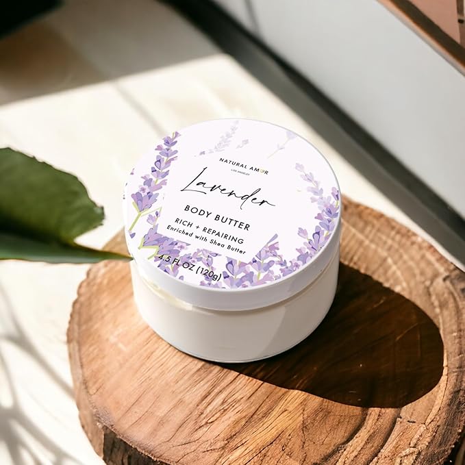 Natural Amor Lavender Spa Gifts for Women,7pcs Self Care Box Including Handmade Soap Bar, Candle, Bath Butter