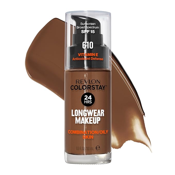 Revlon Liquid Foundation, ColorStay Face Makeup for Combination & Oily Skin, SPF 15, Medium-Full Coverage with Matte Finish, Espresso (610), 1.0 oz