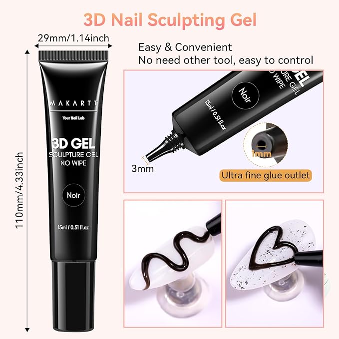 Makartt 3D Nail Gel, 15g Black Sculpting Gel Glue for Molding and Drawing