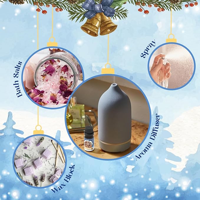 SoulOrigin Winter Essential Oils Set, Fragrance Oil Gift Set for Oil Diffusers, Scented Oils for Soap 6x10ml - Forest Pine, Spiced Apple Cider, Cinnamon, Mint Hot Chocolate, Gingerbread, and Cranberry