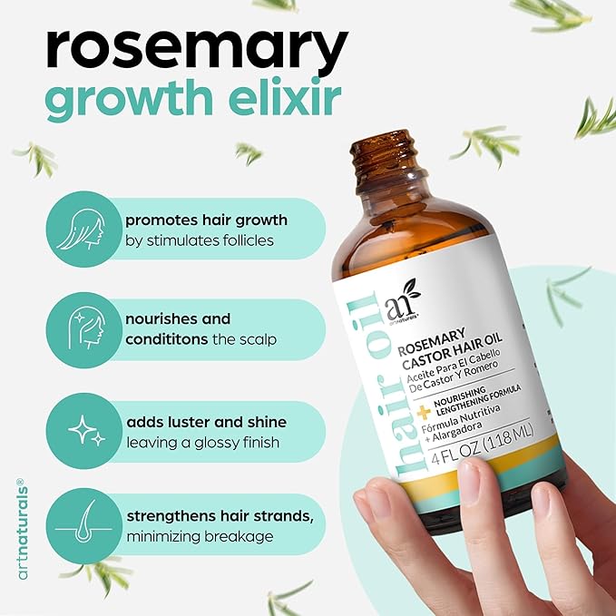 ArtNaturals Rosemary Castor Hair Growth Oil Set, 4 oz