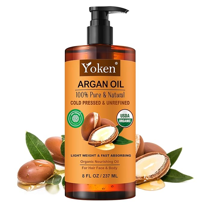 Yoken USDA Argan Oil 8oz, Cold Pressed Unrefined Moroccan Oil for Hair