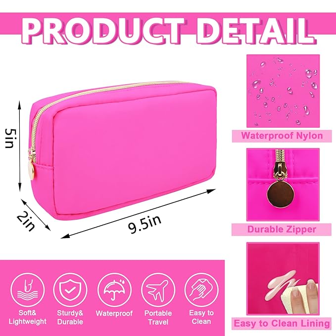 UIXIZQ Small Makeup Pouch for Purse, Nylon Travel Toiletry Storage Pouch Cute Preppy Cosmetic Bag for Women Girls, Waterproof Makeup Organizer Skincare Bag Purse with Zipper (Small-Bubblegum)