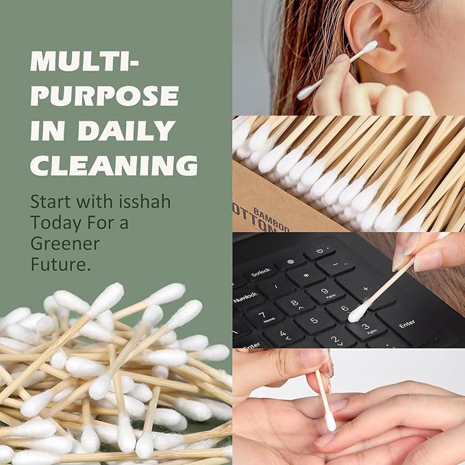 Isshah Natural Bamboo Cotton Swabs - Double Tips - 2000 Count