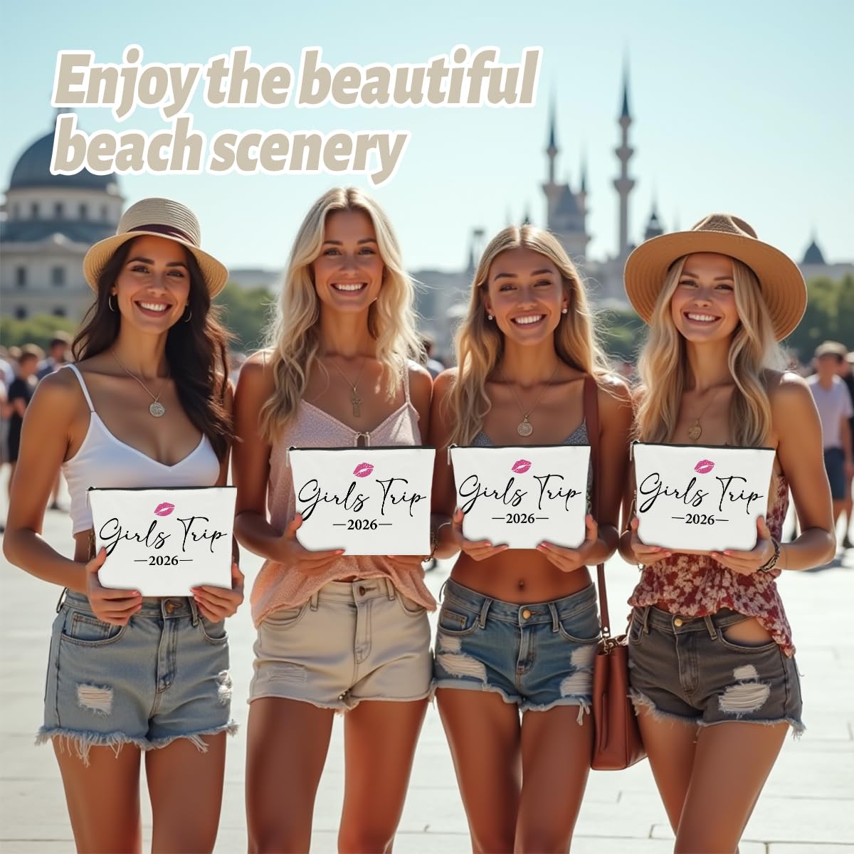 NBIAN 4 PCS Girls Trip Gifts Favors 2026 Girls Weekend Gifts for Women Bestie Gifts Friend Gifts Girls Trip Favors for Sister Females Friendship Holiday Vacation Makeup Bag Weekend Bags for Women