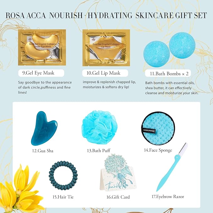 23 Pcs Mother's Day Gifts for Mom, Ylang Facial Skin Care Gift Set, Bath and Body Gifts Basket for Women & Men, Spa Kit Gift Baskets, Birthday Gifts For Women, Sheet Mask, Gel Eye Mask, Christmas