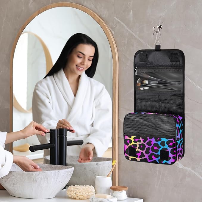 Leopard Travel Toiletry Bag Women Men Hanging Cosmetic Organizer Portable