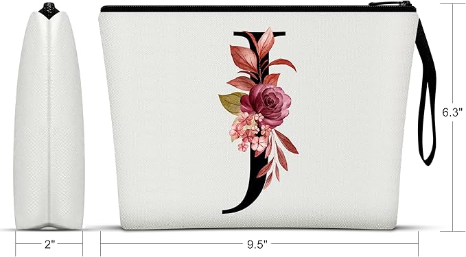 Vavabox A-Z Personalized Makeup Bag, Birthday Gifts for Women Mom, Gifts for Best Friend, Bride Bridesmaid Cosmetic bag (J, 01-White)