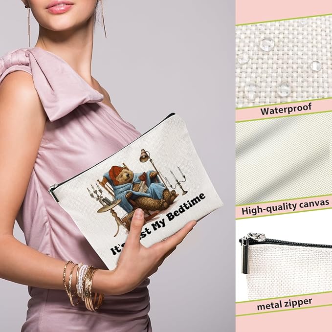 BQXH Book Lovers Gifts Makeup Bag, Funny Sleeping Bear Cosmetic Bag, Reading Travel Organizer Zipper Pouch Bookworm Book Club Bookish Gifts for Readers Women Girls Teacher Coworker Best Friend