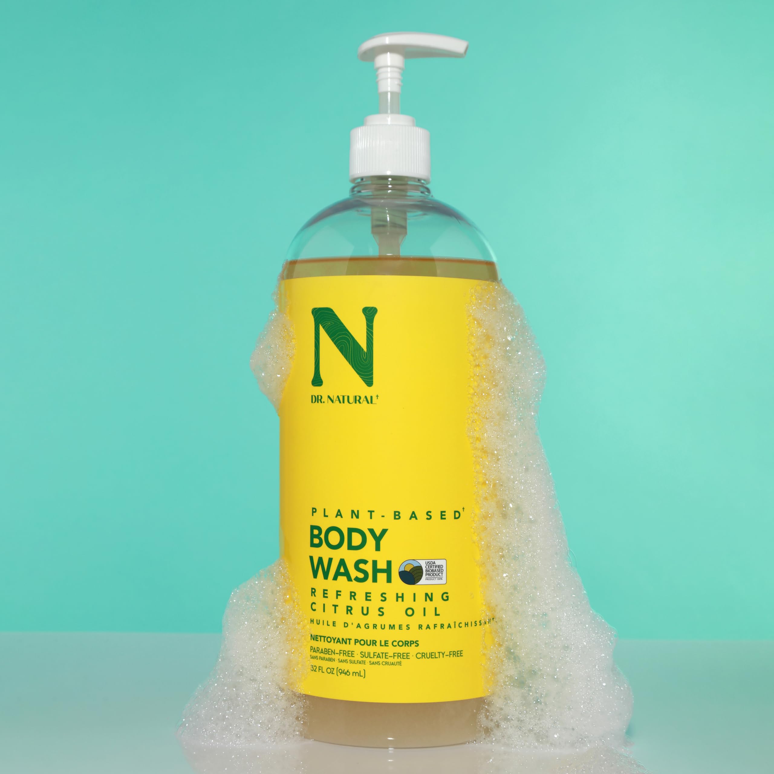 Dr. Natural Body Wash, Citrus, 32 oz - Moisturizing Body Wash for Dry Skin - Pure Plant-Based - with Organic Shea Butter - Hypoallergenic