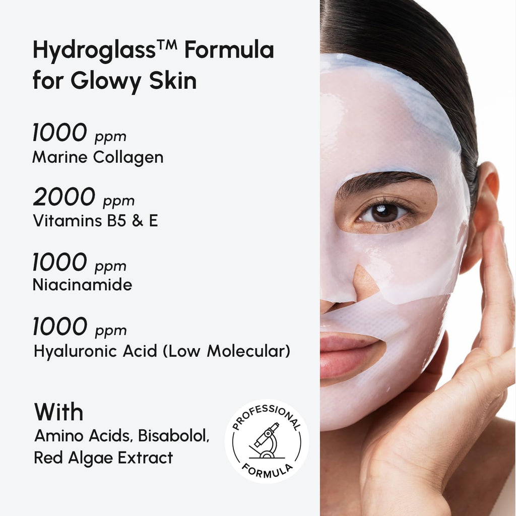 MAREE Hydrogel Collagen Facial Mask with Hyaluronic Acid — Hydrating Face Masks Skincare — Niacinamide, Amino Acids & Red Algae Extract — Facial Masks For Women — Mascarillas Para La Cara — 4 Count