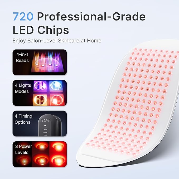 FDA Cleared Red Light Therapy for Face and Neck, 4 Modes LED Mask Light Therapy, Blue Infrared Red Light Therapy Mask for Wrinkles and Acne, PDT Photons Facial Skin Care Device