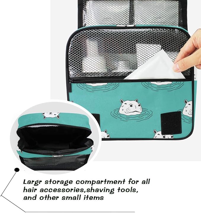 senya Hanging Travel Toiletry Bag Hippo Swimming Kit Makeup Case Cosmetics Organizer for Men Women (Hippo Swimming)