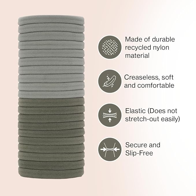 Kitsch Elastic Hair Ties No Damage | Stretchy Hair Bands- Eucalyptus, 20pcs