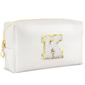 URSKYTOUS Gifts for Girls Initial Makeup Bag Personalized Cosmetic Bag with Zipper Cute Travel Toiletry Bags Waterproof PU Preppy Makeup Pouch Birthday Gift for Teen Girls Women(White K)