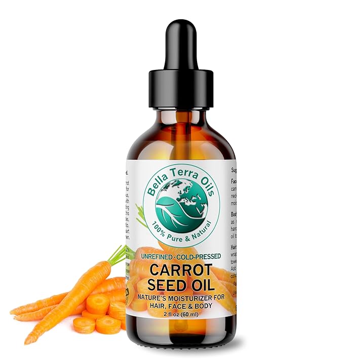 Bella Terra Oils - Organic Carrot Seed Oil 2 oz - Cold-Pressed Elixir, Abundant in Vitamin A & E, Beta-Carotene Richness, Ideal for Nourished Skin Radiance