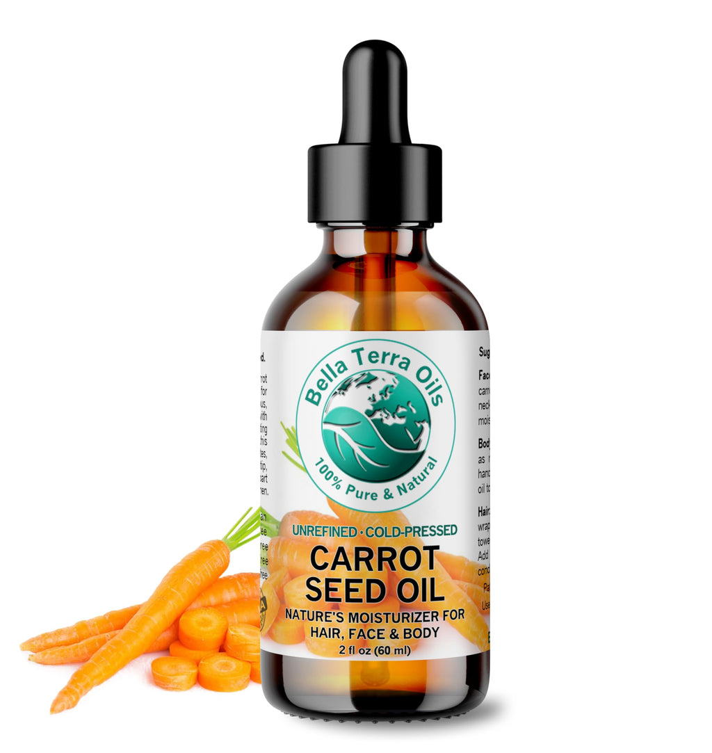 Bella Terra Oils - Organic Carrot Seed Oil 2 oz - Cold-Pressed Elixir, Abundant in Vitamin A & E, Beta-Carotene Richness, Ideal for Nourished Skin Radiance