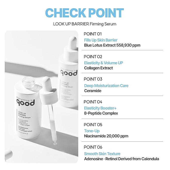 everything is good LOOK UP BARRIER Firming Serum for Face, Wrinkle & Elasticity Care, Peptide, Collagen & Ceramide, Hydrating Korean Skincare