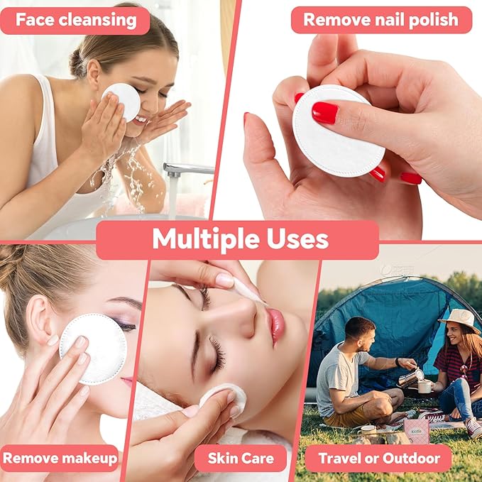ICOTLE 100% Pure Cotton Round Pads for Face (210), Lint-Free Makeup Remover Pads, Soft, Absorbent, Hypoallergenic, Multi-Layer Design for Cleansing, Skincare and Nail Polish Removal
