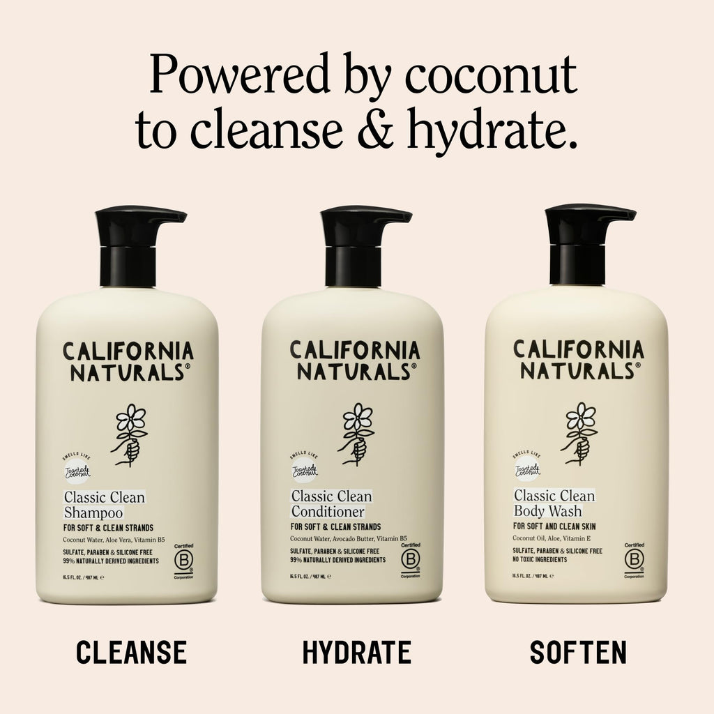 California Naturals Classic Clean Toasted Coconut Shampoo Conditioner Set, Natural, Vegan, Cruelty, Silicone, Paraben, and Sulfate Free, All Hair Types, 20 Fl Oz
