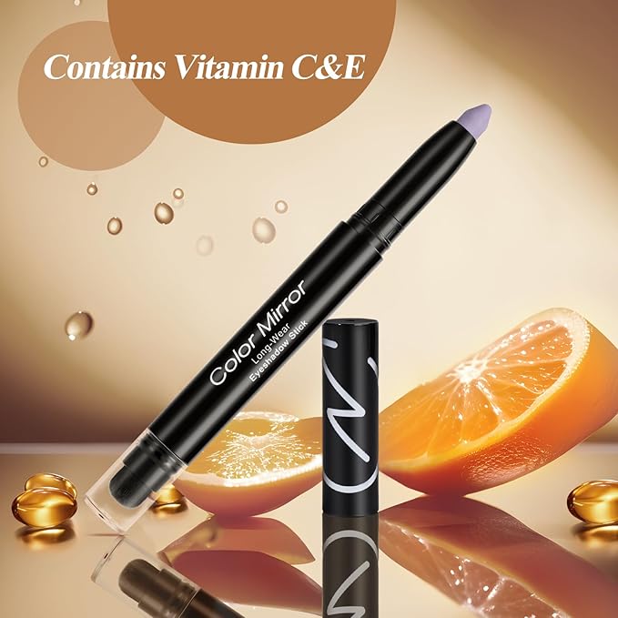 Color Mirror Cream Waterproof Hypoallergenic Eyeshadow Stick, long wear Metallic Glitter Matte Eye Shadow Pencil With Makeup Brush, Eye Brightener, 40 Periwinkle Matte