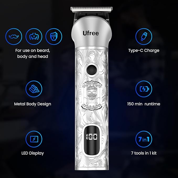 Ufree 7-in-1 Beard Trimmer for Men, Electric Razor Shaver, Men Grooming Kit