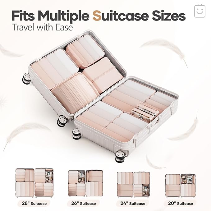 Veken 11 Set Compression Packing Cubes Garment Bags for Travel Essentials,Compressible Expandable Luggage Organizer Bags for Clothing,Space Saver Bags with Over 1000 pcs of Mesh Holes(Beige)