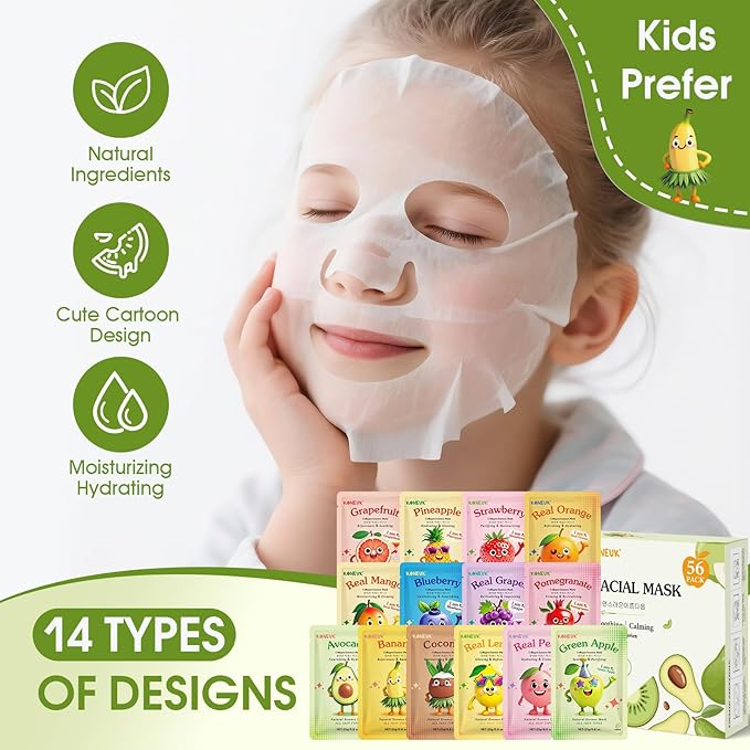 KONEUK 56 Pack Fruit Collagen Face Masks Skincare for Teens Girls