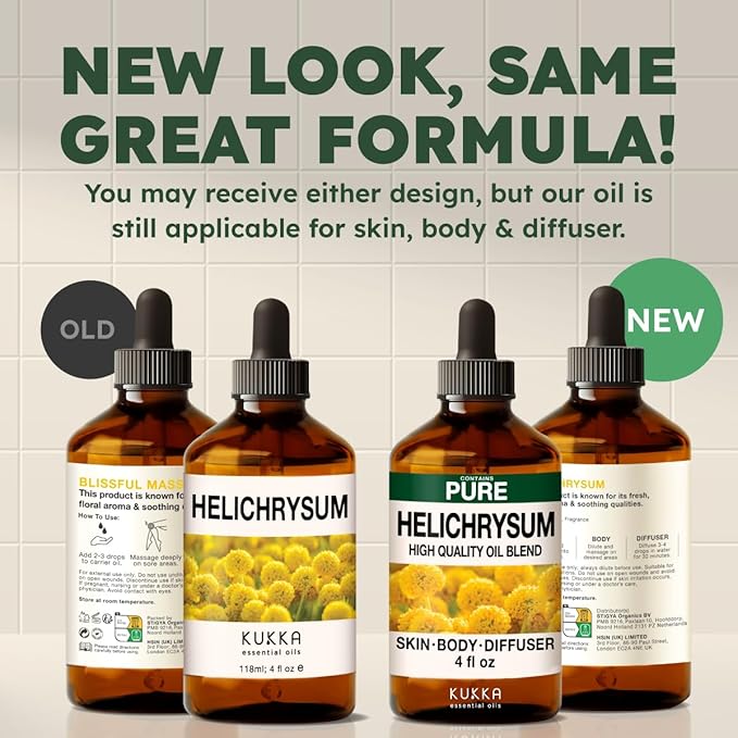 100% Pure Helichrysum Oil - 4 Fl Oz Helichrysum Essential Oil for Hair, Skin, Diffuser, Aromatherapy & DIY Soap Making Scent