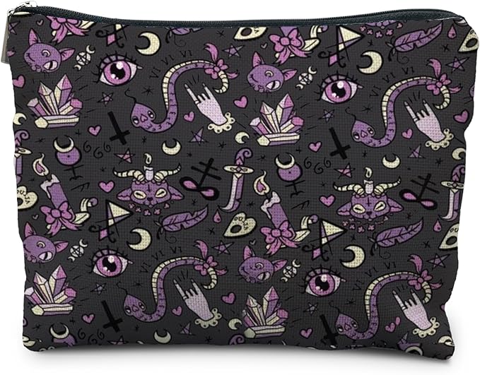 RYYCDOI Purple and Black Halloween Makeup Bag, Witchy Gothic Makeup Bag, Snake Pattern, Waterproof Linen, Unisex-Adult