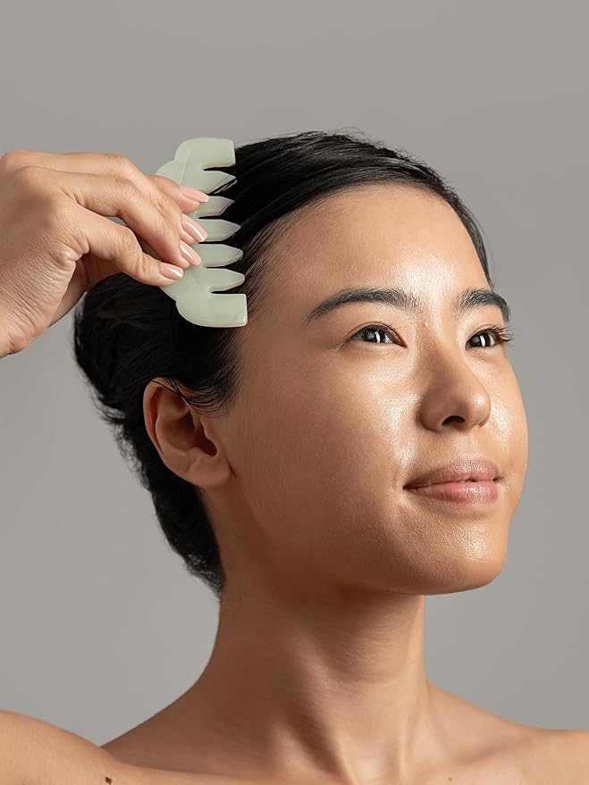 Mount Lai | Hand-Carved Natural Jade Massaging Gua Sha Comb | Gua Sha Jade Comb Scalp Massager and Gua Sha Scraping Tool | Balances and Cools Scalp, Promotes Relaxation and Blood Circulation