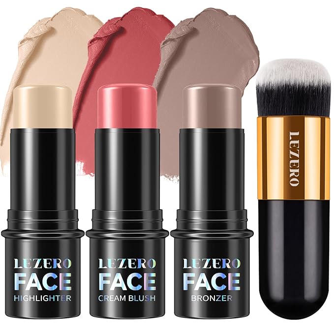 3Pcs Contour Stick Kit, Shades with Highlighter Blush Bronzer, #1 NEUTRAL