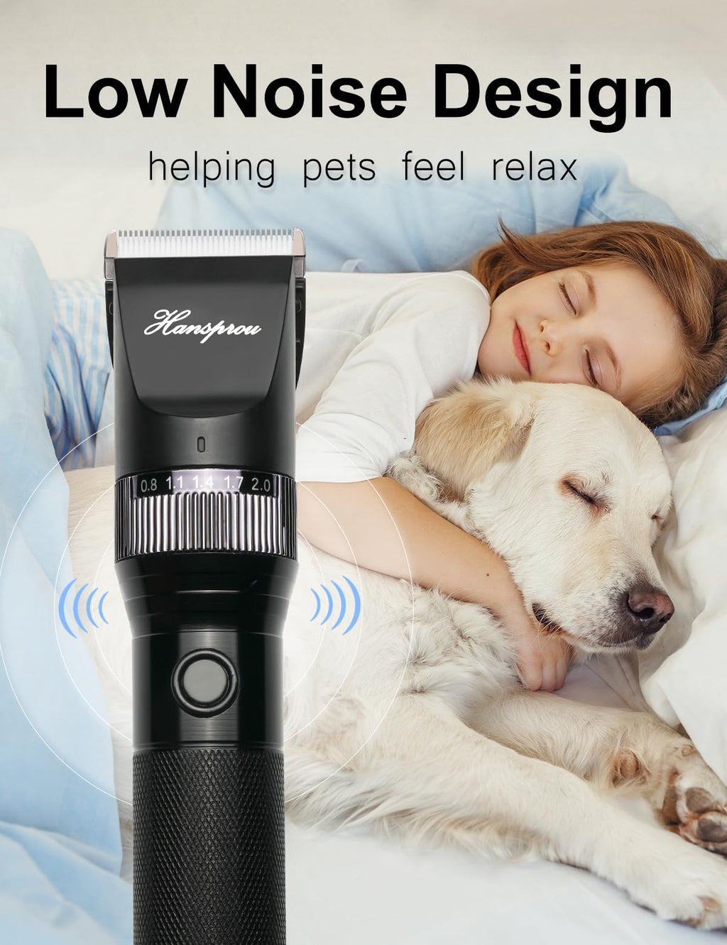Hansprou Dog Clippers for Grooming, 12V Professional Dog Clippers，Heavy Dutt Corded Pet Hair Trimmer Pet Trimmer for Thick Hair with Guard Combs Brush
