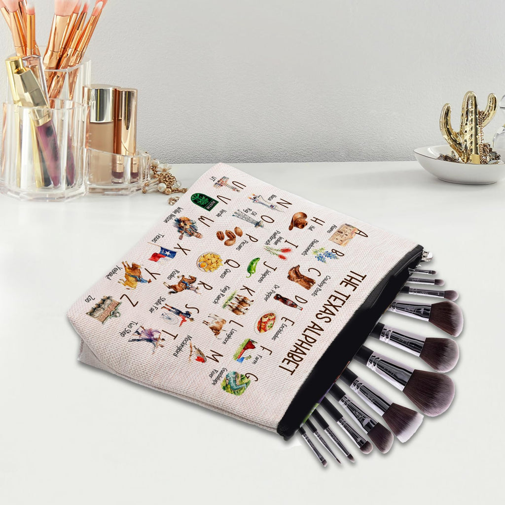 CEASQVAA Cute Texas State Souvenirs Gift Makeup Bag Texas Themed Gifts for Women Alphabet Travel Cosmetic Bag Pouch