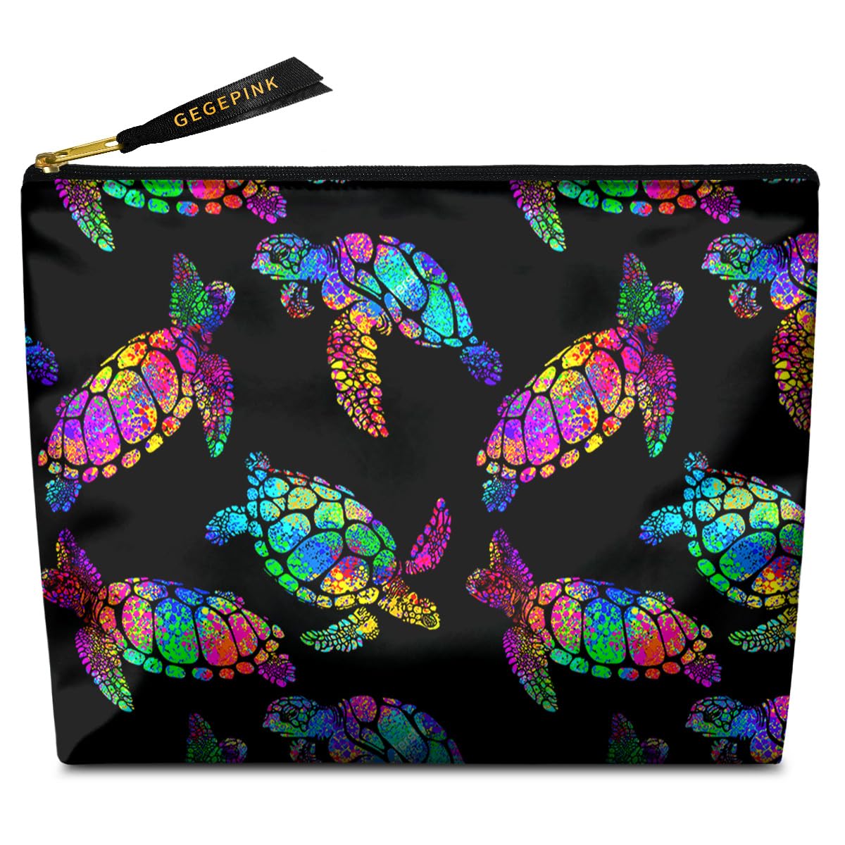 GEGEPINK Cute Makeup Bag for Purse Waterproof Cosmetic Bags for Women Funny Smooth Zipper Travel Toiletry Pouch 10X8 Inches-Rainbow Turtle Makeup pouch