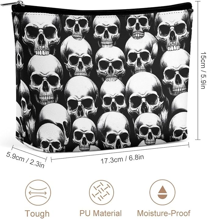 Meaudiwes Women's Makeup Case, Large Zipper Cosmetic Case, Toiletry Bag, Travel Cosmetic Toiletry Bag Cool Funny Goth Skulls