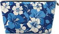 Dultua Mothers Day Gifts Makeup Bag Purse Cosmetic Bag Travel Toiletry Leather Make Up Bags for Mom Wife Women Daughter Blue Hibiscus