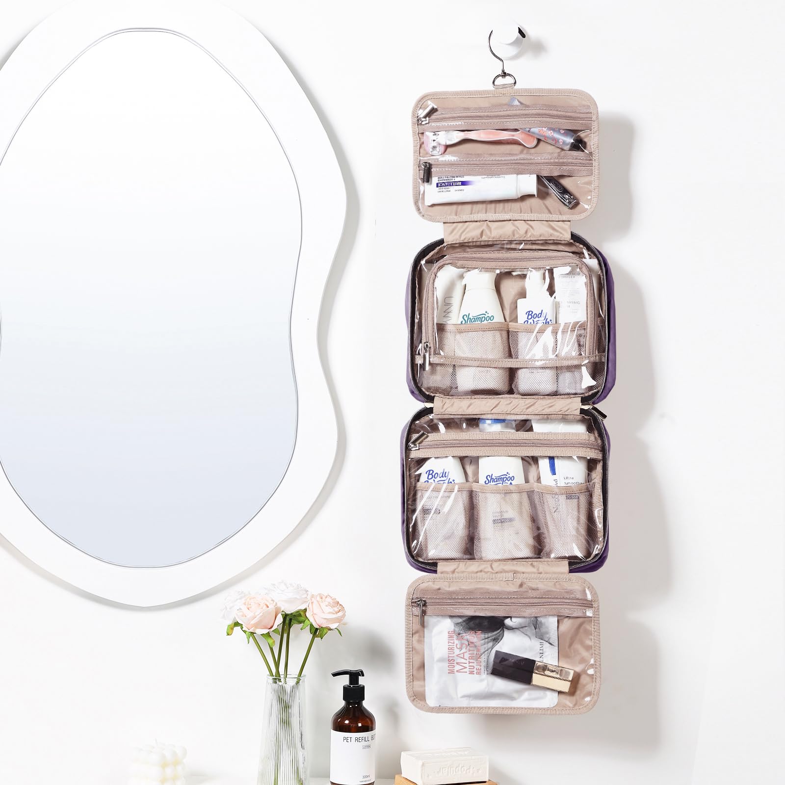 NISHEL Travel Toiletry Bag for women, Portable Hanging makeup Organizer