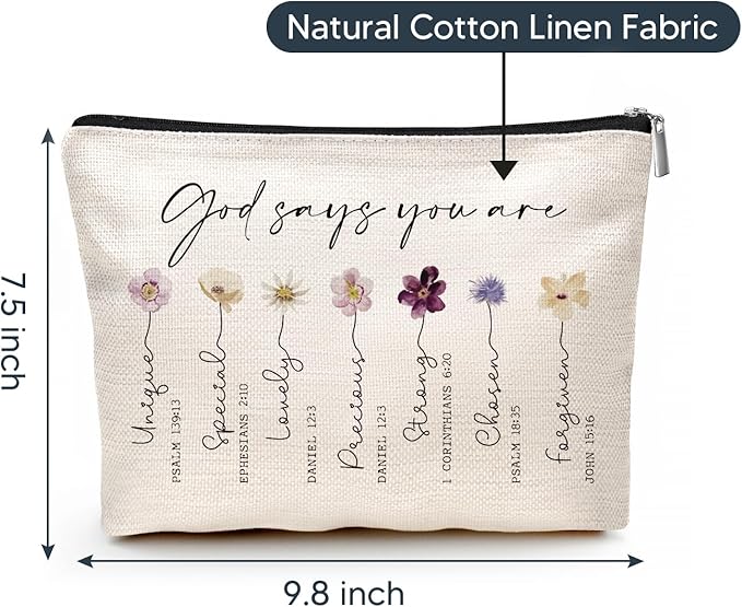 God Says You Are Cosmetic Bag, Inspirational Bible Verse Makeup Bag for Women, Floral Bible Verse Makeup Case, Sister, Friend Gifts, Affirmations Gifts, Christian Gifts, Birthday Gifts for Women